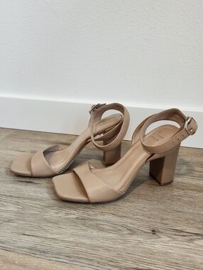 Ankle-Strap Block Heels in Taupe, Nude, Beige Size 7 1/2